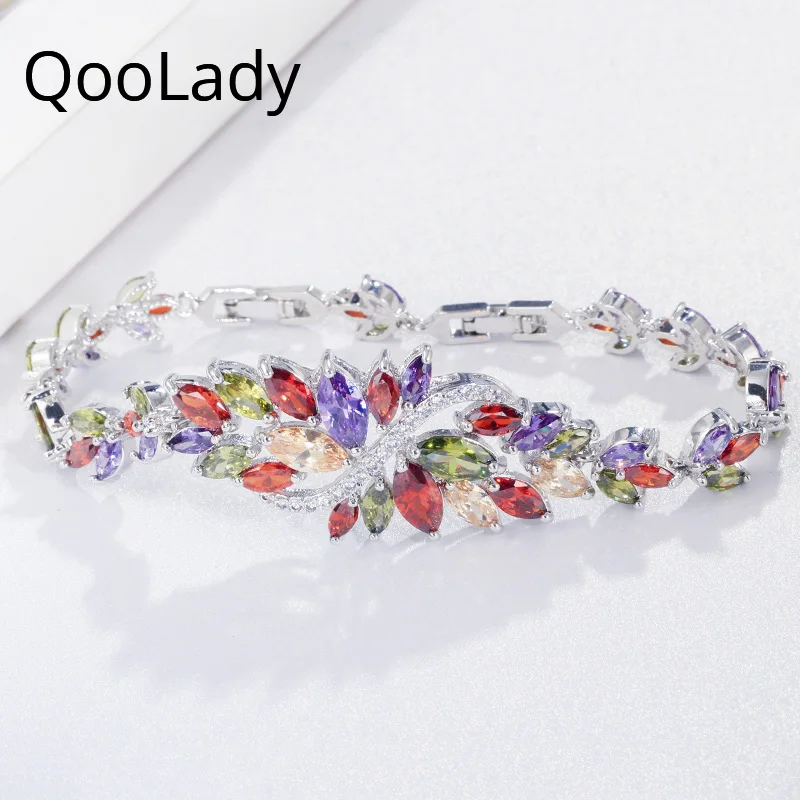 QooLady Luxury Multicolored Leaf Flower CZ Crystal Big Wedding Brides Bracelet Bangle Jewelry for Women Costume Accessories S009
QooLady Luxury Multicolored Leaf Flower CZ Crystal Big Wedding Brides Bracelet Bangle Jewelry for Women Costume Accessories S009