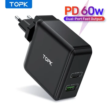 TOPK 60W USB Charger Quick Charge 3.0 USB Type C PD Charger Fast Phone Charger for iPhone Samsung iPad Pro Macbook Wall Charger
TOPK 60W USB Charger Quick Charge 3.0 USB Type C PD Charger Fast Phone Charger for iPhone Samsung iPad Pro Macbook Wall Charger