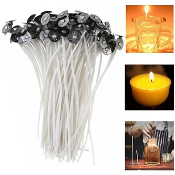 100Pcs Candle Wicks Cotton Core Waxed Wick With Sustainer For DIY Candle Making 
100Pcs Candle Wicks Cotton Core Waxed Wick With Sustainer For DIY Candle Making
