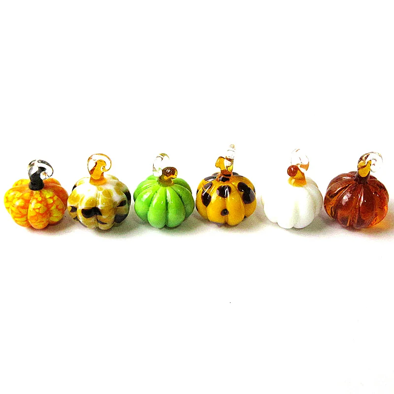 

6pcs Custom Handmade Murano Glass Pumpkin Mini Pendant Home Hanging Decor Halloween Ornaments Women's Jewelry Making Accessories