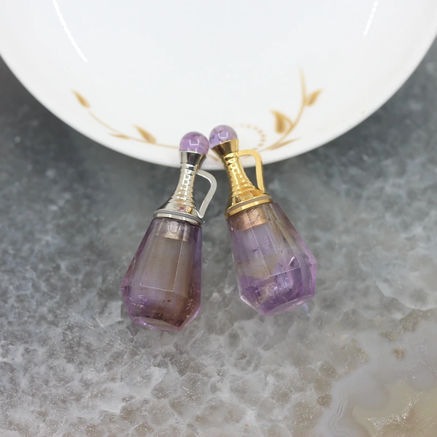 bottle pendants,plating silver/gold purple crystal essential oil