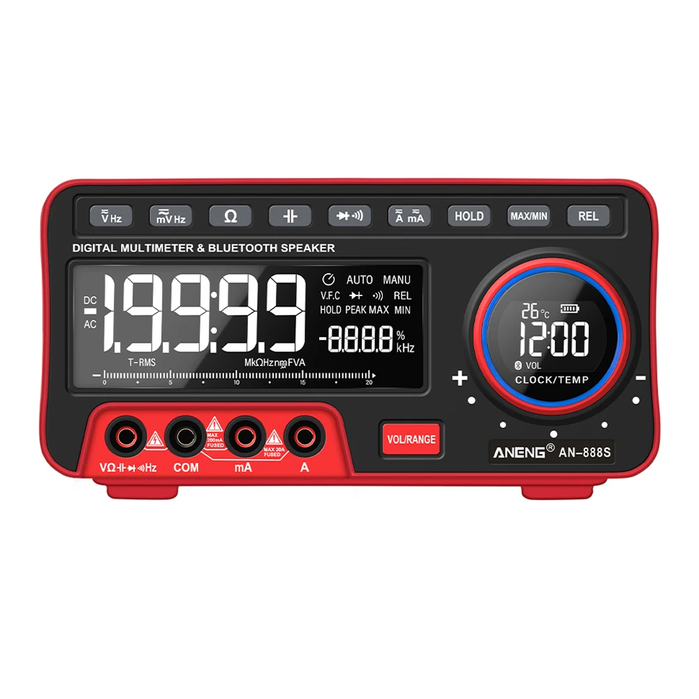 ANENG AN888S Digital Multimeter 19999 Automatic Range for Counting LCD Display Bluetooth Speaker Alarm Clock Thermometer
ANENG AN888S Digital Multimeter 19999 Automatic Range for Counting LCD Display Bluetooth Speaker Alarm Clock Thermometer