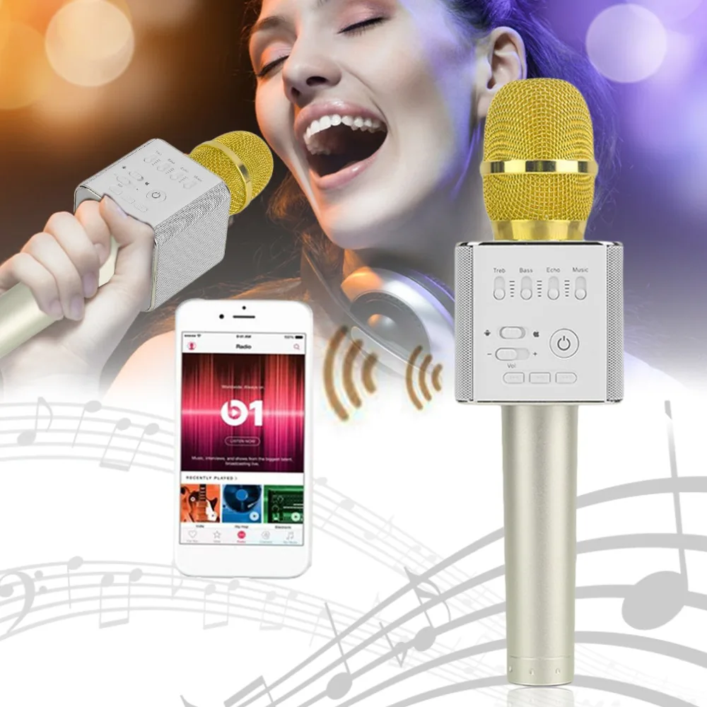 

Q9 Super Bass Wireless Bluetooth Mobile Phone Karaoke Microphone Handheld KTV Singing Speaker For IOS For Android New arrival