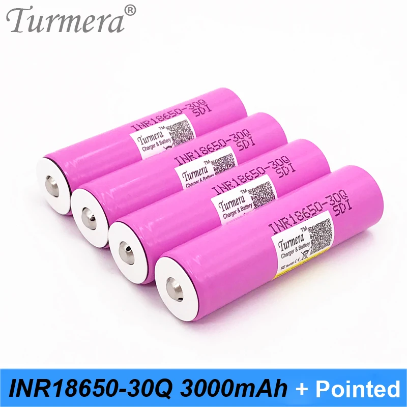 original 18650 3000mah battery 30a Turmera for sansung inr18650-30q 3000mah 20a battery with pointed for vape electric cigarette flashlight 04