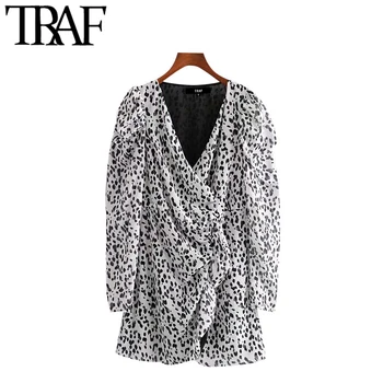 TRAF Women Chic Fashion Animal Print Ruffled Mini Dress Vintage Wrap V Neck Puff Sleeve Female Dresses Vestidos Mujer 
TRAF Women Chic Fashion Animal Print Ruffled Mini Dress Vintage Wrap V Neck Puff Sleeve Female Dresses Vestidos Mujer