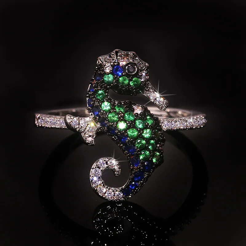 Фото NPKDS New Seahorse Shaped Rings for Women Creative Color Crystal Zircon Wedding Chic Animal Ring Gifts | Украшения и аксессуары