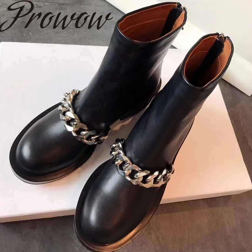 Prowow New Genuine Leather Metal Chain Autumn Winter Ankle Boots Round Toe Zip Side Low Heel Women Fashion Boots Shoes Women
Prowow New Genuine Leather Metal Chain Autumn Winter Ankle Boots Round Toe Zip Side Low Heel Women Fashion Boots Shoes Women