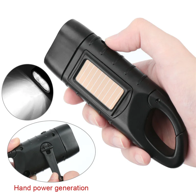 

Portable LED Flashlight Hand Crank Dynamo Torch Lantern Professional Solar Power Tent Light for Outdoor Camping Mountaineering