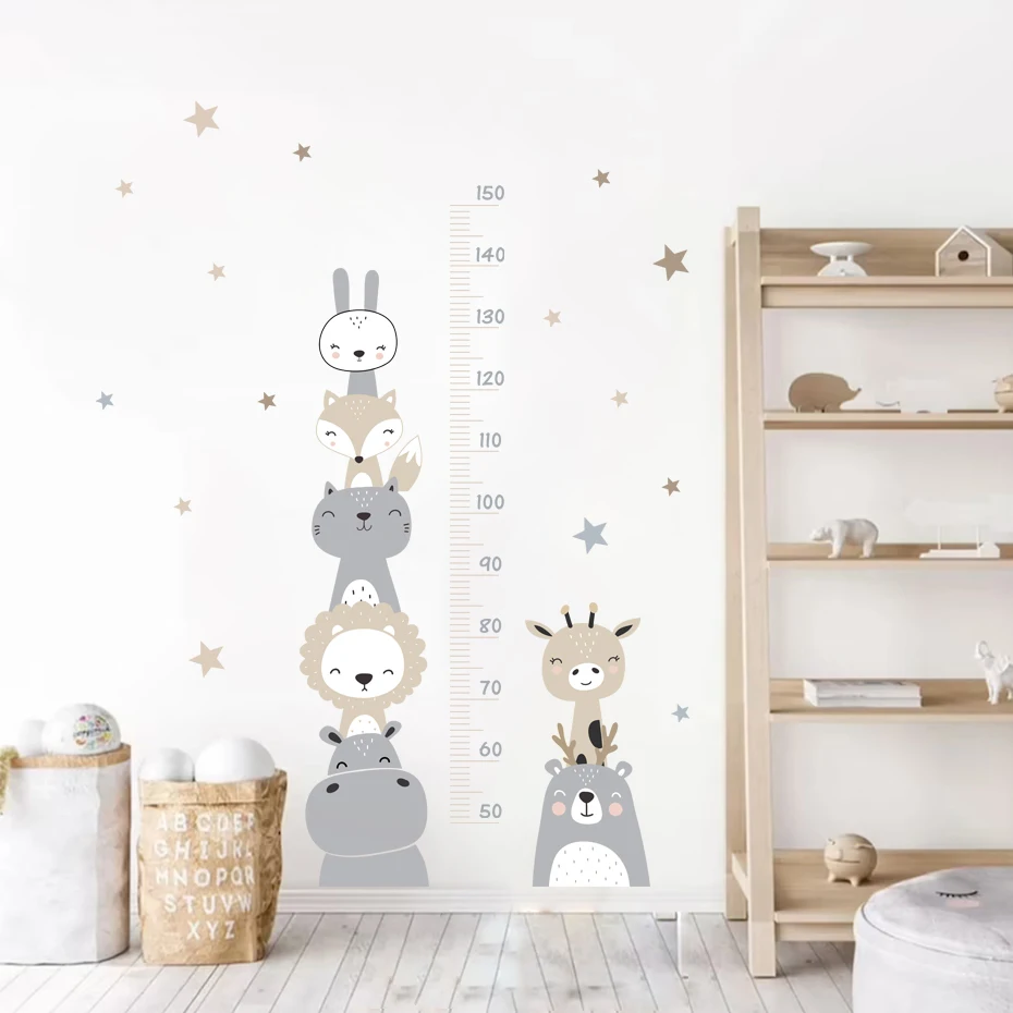 Cartoon Baby Height Measurement Lion Hippo Rainbow Wall Sticker Nursery Vinyl Decals Kids Room Interior Home Decor Gifts | Дом и сад