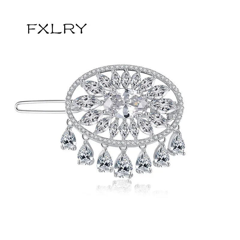 

FXLRY Elegant Fashion White Color Cubic Zirconia Small Drop Headwear Accessories For Women Wedding Bridal Hairpins Jewelry Gifts