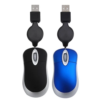 

2pcs Mini USB Wired Mouse Retractable Cable Tiny 1600 DPI for Windows 98 2000 XP Vista Ve - Black & Blue