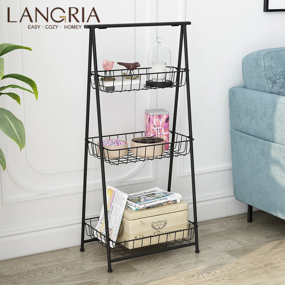 LANGRIA 3 ярусная металлическая корзина для хранения складная проволочная полка