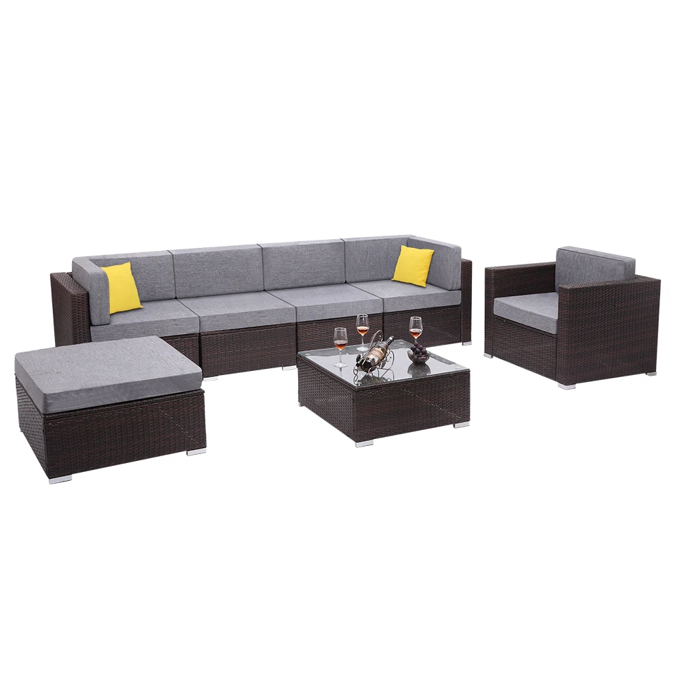 Two Styles US Warehouse 7 Pieces Patio PE Wicker Rattan Corner Sofa Set Patio Furniture Set for Garden and Outdoors
Two Styles US Warehouse 7 Pieces Patio PE Wicker Rattan Corner Sofa Set Patio Furniture Set for Garden and Outdoors