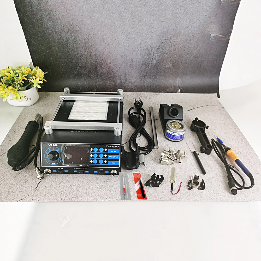 BGA Rework Station Soldering Iron Heat Gun Welding Station Preheating Station PCB Preheater Soldering Station YIHUA 853AAA 1350W
BGA Rework Station Soldering Iron Heat Gun Welding Station Preheating Station PCB Preheater Soldering Station YIHUA 853AAA 1350W