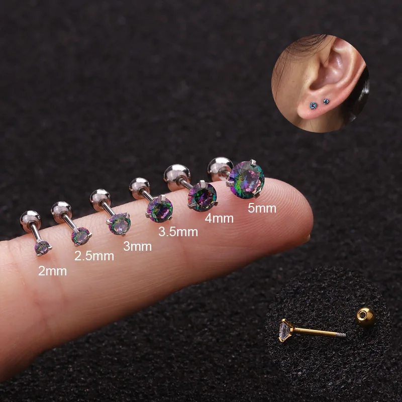 2pcs 2-5mm Round Rainbow Cz Stone Cartilage Earring Helix Tragus Conch Stud 20g Stainless Steel Ear Piercing Jewelry
2pcs 2-5mm Round Rainbow Cz Stone Cartilage Earring Helix Tragus Conch Stud 20g Stainless Steel Ear Piercing Jewelry