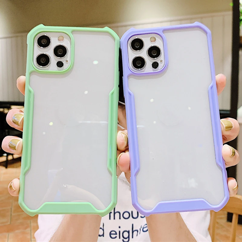 Shockproof Transparent Phone Case For Redmi Note 9 9S 9A 9C 8 7 Pro Mi 10T Silicone Frame Anti shock Acrylic Clear Hard PC Cover | Мобильные