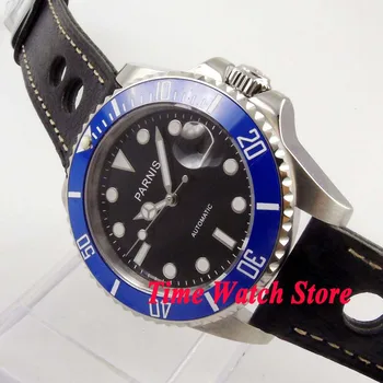 

Parnis 40mm MIYOTA 21 Jewels black dial sapphire Glass blue ceramic bezel Automatic movement Men's watch 459 relogio masculino