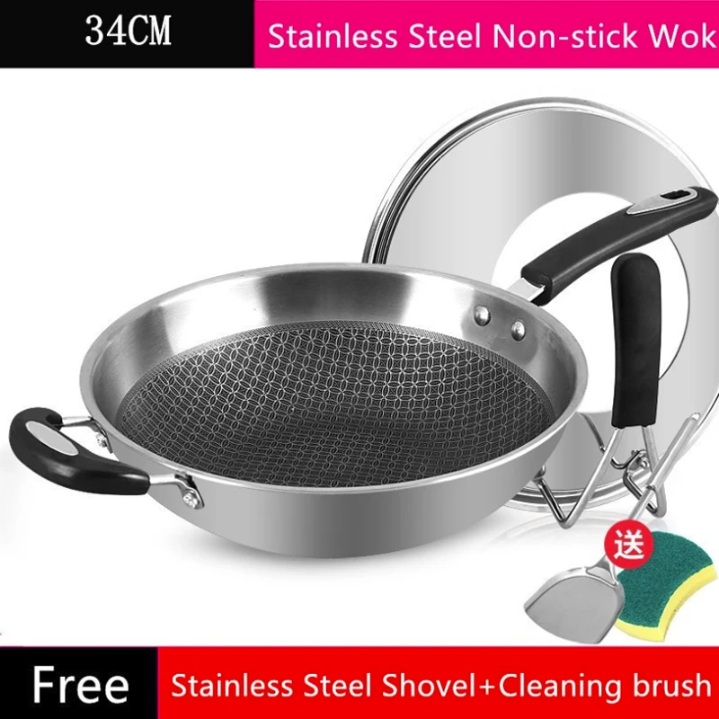 304 Stainless Steel 34cm Spatula Smokeless Wok Eco-Friendly Kitchen Frying Pan Non-Slip Cookware Cooking
304 Stainless Steel 34cm Spatula Smokeless Wok Eco-Friendly Kitchen Frying Pan Non-Slip Cookware Cooking