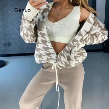 Houndstooth Sweater Set Women Hooded Sweater and Long Knit Pants Two Pieces Sets Winter Autumn Lounge Wear Outfit New Arrival
Houndstooth Sweater Set Women Hooded Sweater and Long Knit Pants Two Pieces Sets Winter Autumn Lounge Wear Outfit New Arrival