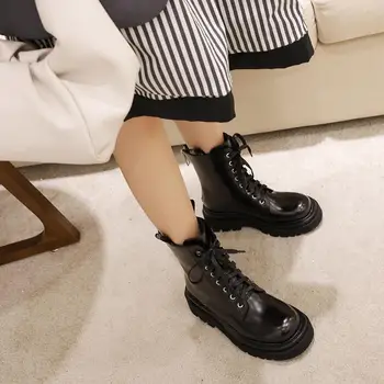 May Niamh Woman's Winter Martin Boots Round Toe Square Heels Lace-Up Comfortable Zipper Platform Black Casual Flat Shoes A118
May Niamh Woman's Winter Martin Boots Round Toe Square Heels Lace-Up Comfortable Zipper Platform Black Casual Flat Shoes A118