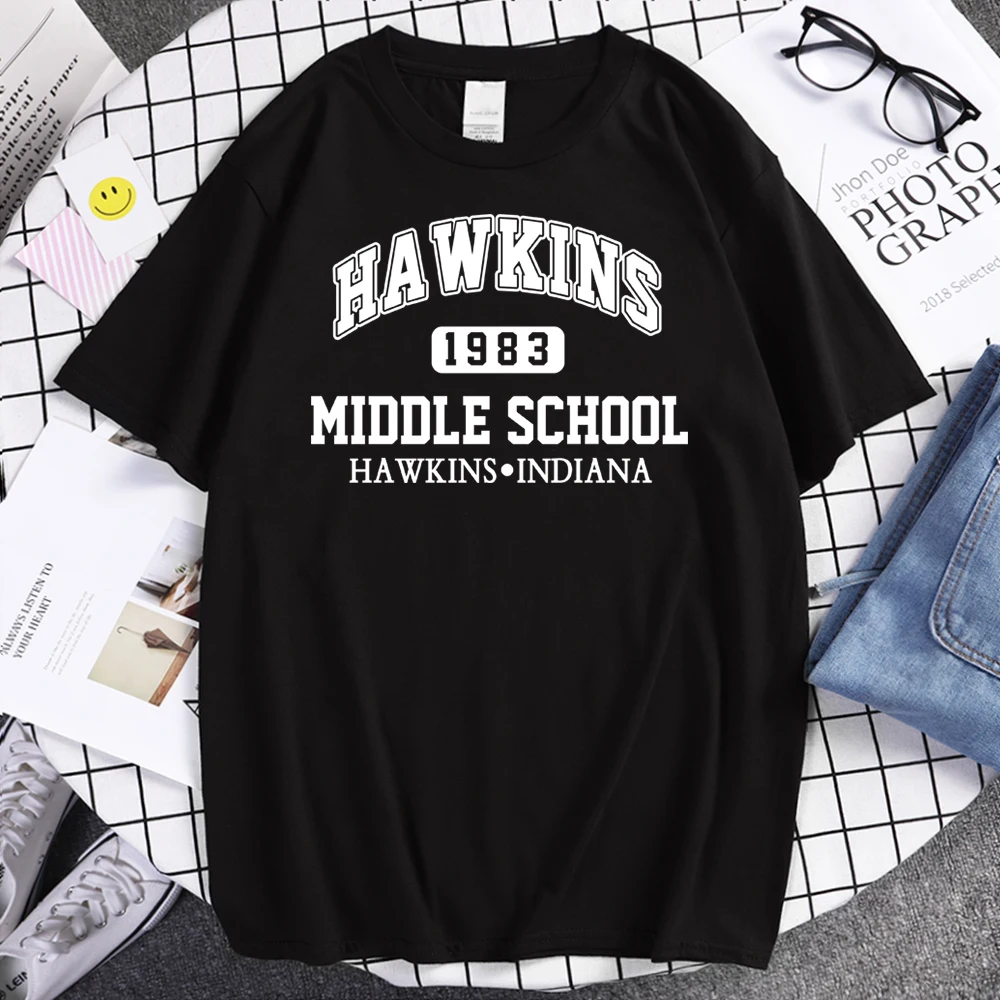 

Middle School 1983 Letters Printing T-Shirt Crewneck Loose Tee Shirts Oversized Soft Mans Tshirt Summer Vintage T Shirts Man