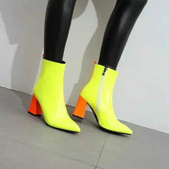 Patent PU leather runway sexy woman shoes yellow rose colorblock pointed toe block high heels booties women boots big size 47 48
Patent PU leather runway sexy woman shoes yellow rose colorblock pointed toe block high heels booties women boots big size 47 48