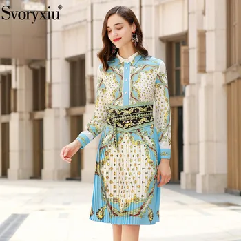 Svoryxiu Women's Autumn Winter Runway Girdle Dress Women's Fashion Long Sleeve Pattern Printed Pleated Midi Dresses Vestdios 
Svoryxiu Women's Autumn Winter Runway Girdle Dress Women's Fashion Long Sleeve Pattern Printed Pleated Midi Dresses Vestdios