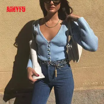 Ainyfu Autumn Solid V Neck Knitted Short Women T Shirt England Style Slim Clothes Ladies Long Sleeve Sexy Tops Femme C97 
Ainyfu Autumn Solid V Neck Knitted Short Women T Shirt England Style Slim Clothes Ladies Long Sleeve Sexy Tops Femme C97