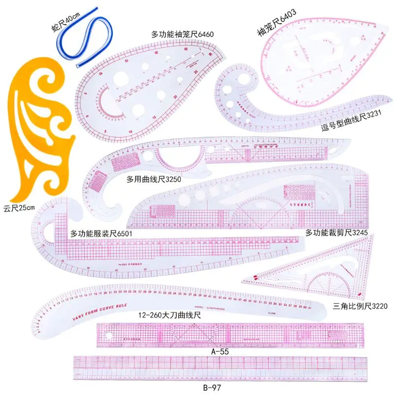 12pcs/set Ruler French Curve Cutting Rulers Yardstick Sewing Tools Measure Dressmaking Tailor Drawing Q9QA
12pcs/set Ruler French Curve Cutting Rulers Yardstick Sewing Tools Measure Dressmaking Tailor Drawing Q9QA