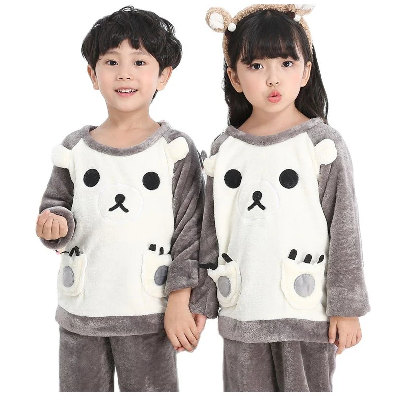 

2021 Autumn Children Pajamas Boys Girls Sleepwear Sets New Cute Cartoon Flannel Suit Thicken Warm Homewear Winter Kids Clothing