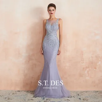 2020 S.T.DES Luxury Blue Sheer Neck Crystal Beaded Mermaid Long Party Dress Backless Floor-Length Evening Dress woman
2020 S.T.DES Luxury Blue Sheer Neck Crystal Beaded Mermaid Long Party Dress Backless Floor-Length Evening Dress woman