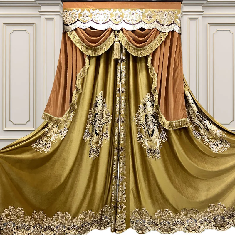 European luxury atmosphere living room golden curtain camel hair high grade bedroom shade villa curtain
European luxury atmosphere living room golden curtain camel hair high grade bedroom shade villa curtain