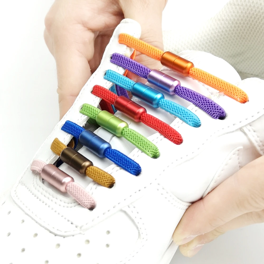 

New 1Pair Elastic Colorful Metal Buttons Shoelace No Tie Shoelaces Creative Kids Adult Unisex Sneakers Shoes Laces strings