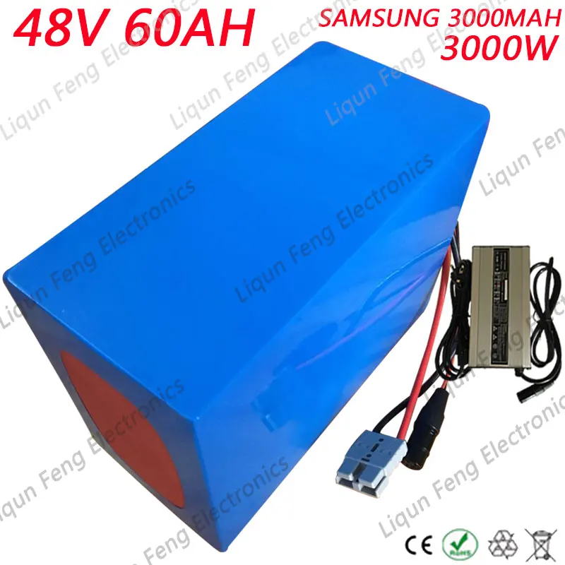 Top No Tax 48V 60AH Electric Bicycle lithium Battery 3000W use Samsung cell with 50A BMS and 5A Charger Li-ion Scooter Battery Pack 0