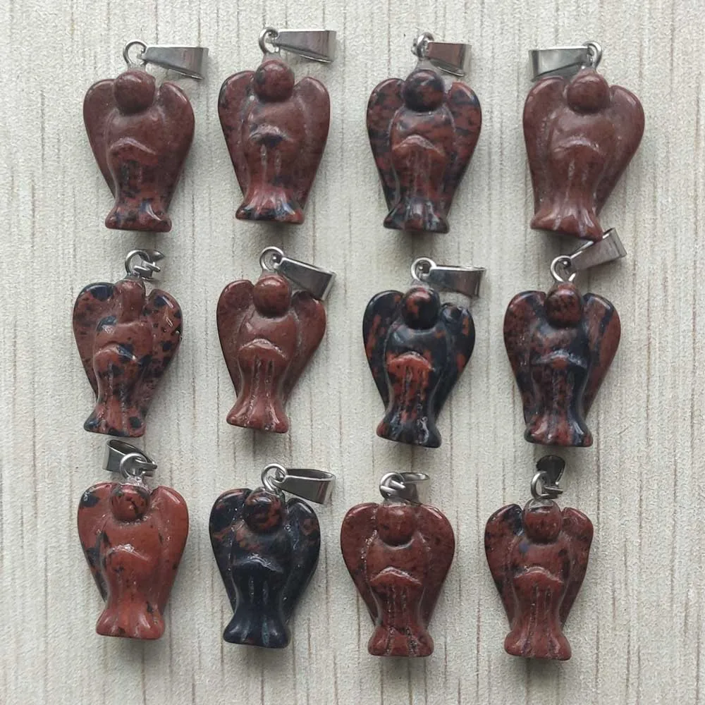 

Good quality Natural Mahogany Obsidian Stone Carved angel pendants for necklace jewelry making free shipping Wholesale 12pcs/lot