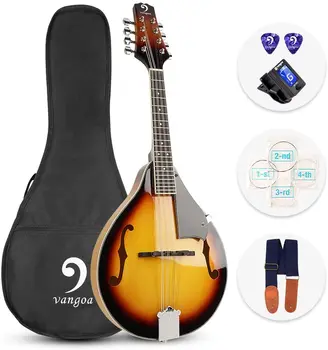 

Vangoa A Style Mandolin Musical Instrument Sunburst, 8 String Acoustic Mandolin with Tuner, Strings, Bag, Picks