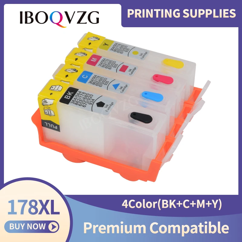 

IBOQVZG 4 color For HP 178 178XL Ink Cartridge With ARC Chip for HP178 178XL ink Cartridge For HP B109n B110a 5510 3070A 3520