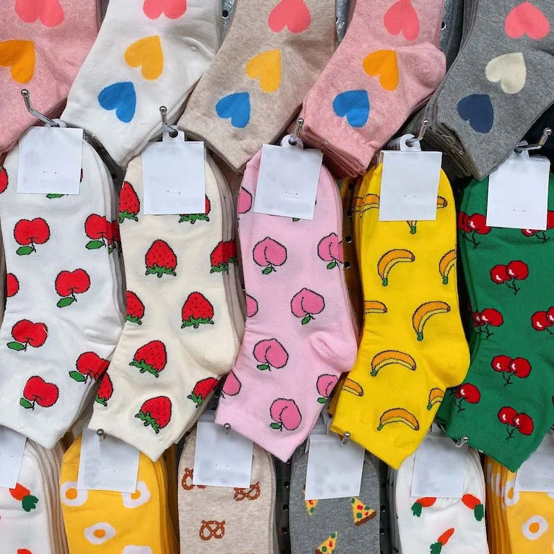 Creative Funny Socks Women Cotton Fruit Food Peach Strawberry Banana Cherry Pizza Egg Design Happy Cute Socks For Girl Skarpetki
Creative Funny Socks Women Cotton Fruit Food Peach Strawberry Banana Cherry Pizza Egg Design Happy Cute Socks For Girl Skarpetki