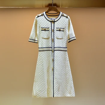 Brand Fashion Women High-end Luxury Summer Elegant Slim Short-sleeved Knitted Dress Women 
Brand Fashion Women High-end Luxury Summer Elegant Slim Short-sleeved Knitted Dress Women