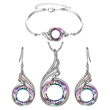 Phoenix Nirvana Crystal Jewelry Set Of 3 Women's Bangle Earrings Pendant Necklace Crystal Peacock Bracelet Gradient Earrings Col 
Phoenix Nirvana Crystal Jewelry Set Of 3 Women's Bangle Earrings Pendant Necklace Crystal Peacock Bracelet Gradient Earrings Col