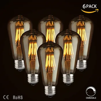 

Dimmable Edison LED Bulb ST64 4W/6W/8W Vintage Bulb,2200K/2700K, E27 LED Filament Light Bulb, 60W Incandescent Equivalent 6PACK
