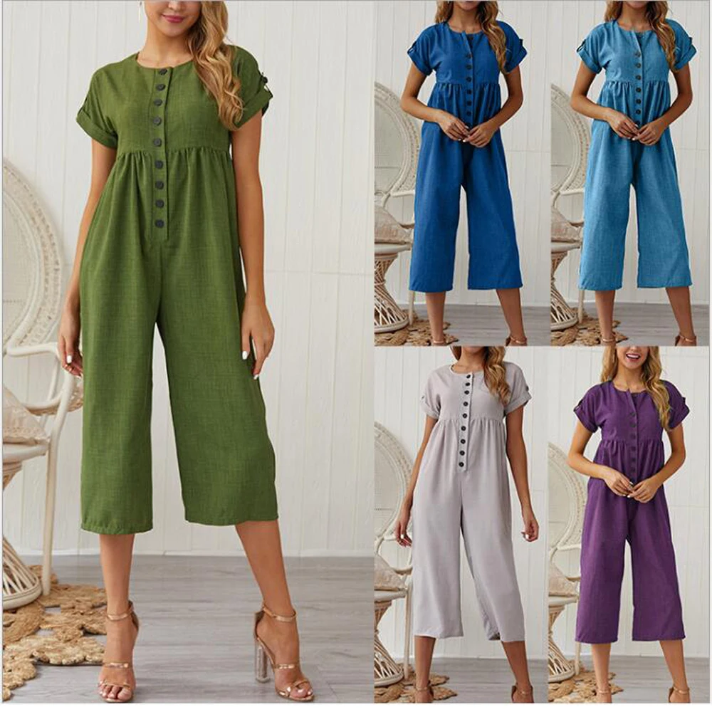 Spring Summer Fashion Women Short Sleeve Button Playsuits Ladies Casual Solid button overalls jumpsuits loose holiday playsuits
Spring Summer Fashion Women Short Sleeve Button Playsuits Ladies Casual Solid button overalls jumpsuits loose holiday playsuits