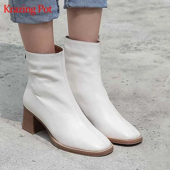 

krazing pot new genuine leather high heels round toe keep warm dating dailywear movie star winter shoes gorgeous ankle boots l13