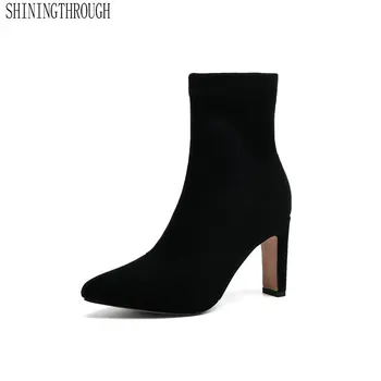 2020 Sexy Pointed Toe Slip on Concise Ankle Boots Square Heel Quality Stretch Flock Autumn Winter Women Shoes Size 34-43
2020 Sexy Pointed Toe Slip on Concise Ankle Boots Square Heel Quality Stretch Flock Autumn Winter Women Shoes Size 34-43