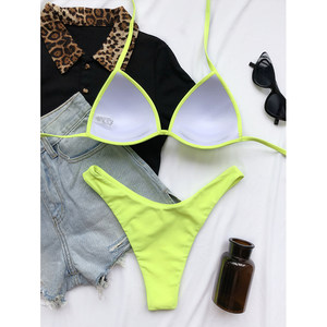 Solid Bikini Push Up Swimwear Women High Cut Swimsuit Women Sexy