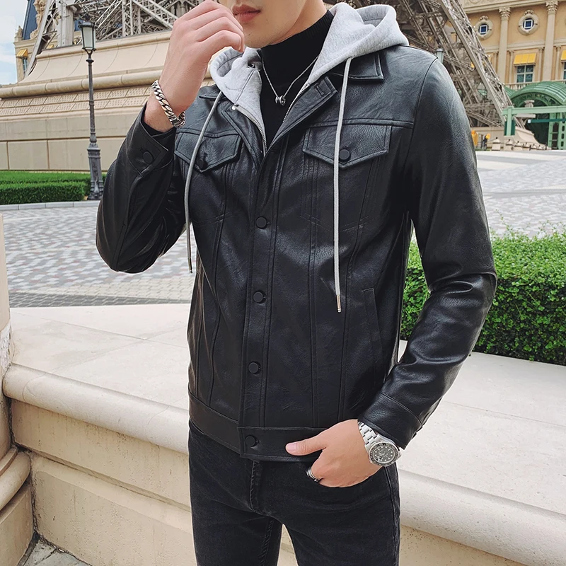 2019 New mens leather jacket Fashion Brand Black motorcycle jacket Autumn Hooded pilot jacket for male Hipster leather coats
2019 New mens leather jacket Fashion Brand Black motorcycle jacket Autumn Hooded pilot jacket for male Hipster leather coats