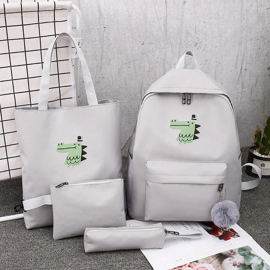4 Pcs/Sets Backpacks Letter Color Matching Hair Ball Backpack New Large Capacity Student Bag Casual Canvas Printing Four-Piece 4 Pcs/Sets Backpacks Letter Color Matching Hair Ball Backpack New Large Capacity Student Bag Casual Canvas Printing Four-Piece