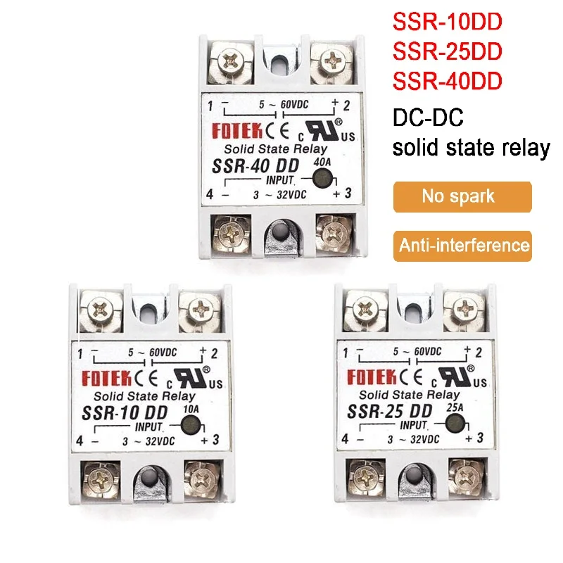 

DC-DC Single Phase Solid State Relay SSR 10DD 25DD 40 60 80 100DD SSR Module Input Voltage 12V 3-32V DC To 5-60V DC Output Load