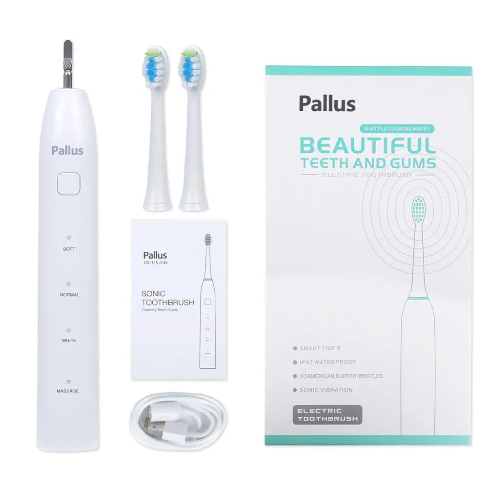 Rechargeable Toothbrush with 2 Replacement Heads, 4 Modes with 2 Minutes Timer, IPX7 Waterproof Electric Toothbrush
Rechargeable Toothbrush with 2 Replacement Heads, 4 Modes with 2 Minutes Timer, IPX7 Waterproof Electric Toothbrush