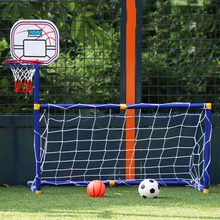 2021 new 2 In 1 Outdoor Sports Kids Children Basketball Hoop Football Goal Boys Soccer Toy Mini Basketball Training Practice Toy